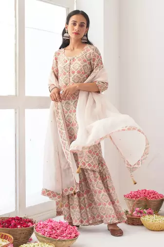 Ivory peony sharara set