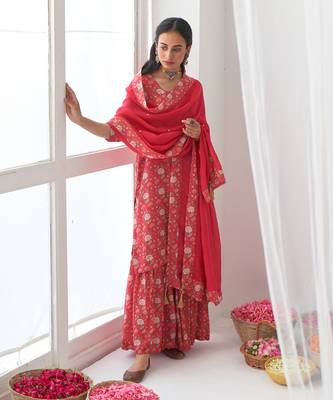 Hot pink peony sharara set 1