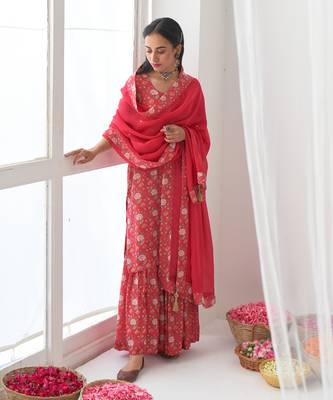Hot pink peony sharara set 2