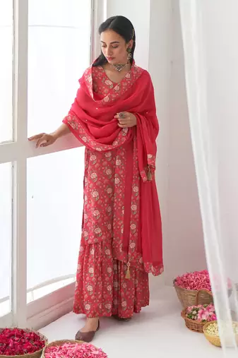 Hot pink peony sharara set