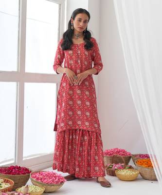 Hot pink peony sharara set 3
