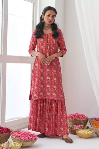 Hot pink peony sharara set