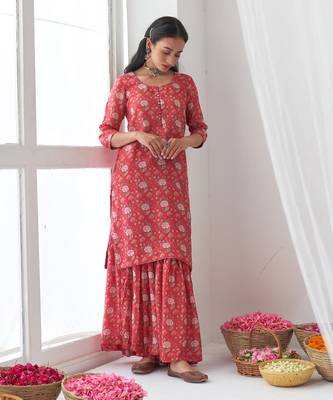 Hot pink peony sharara set 5