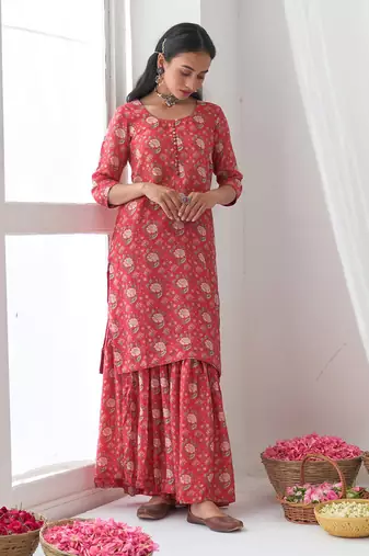 Hot pink peony sharara set