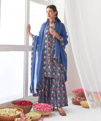 Blue peony sharara set 1