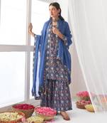 Blue peony sharara set