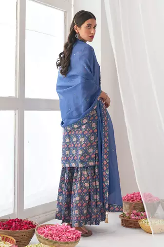 Blue peony sharara set