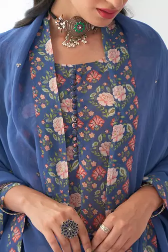 Blue peony sharara set
