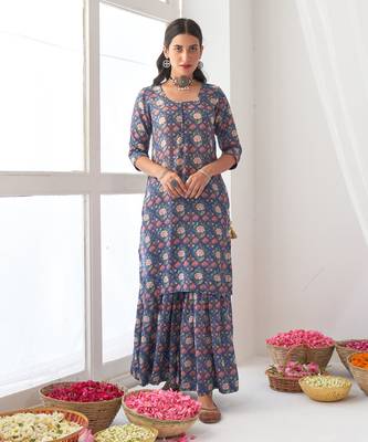 Blue peony sharara set 4