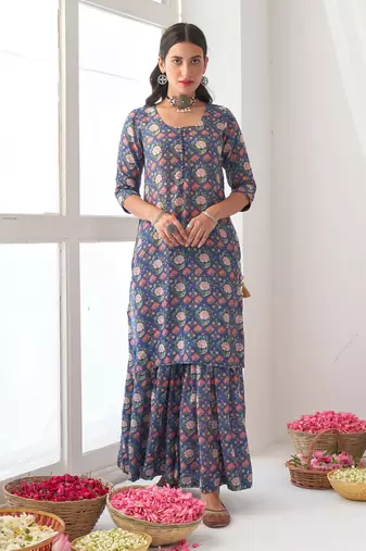 Blue peony sharara set