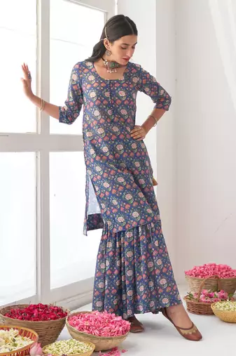 Blue peony sharara set