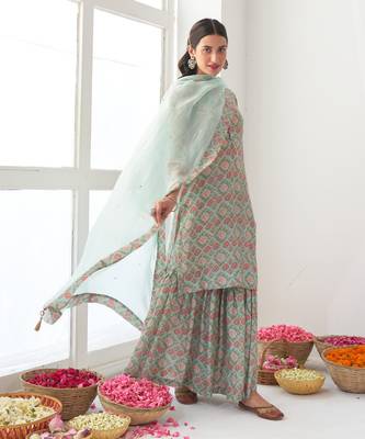 Aqua peony sharara set 1