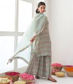 Aqua peony sharara set
