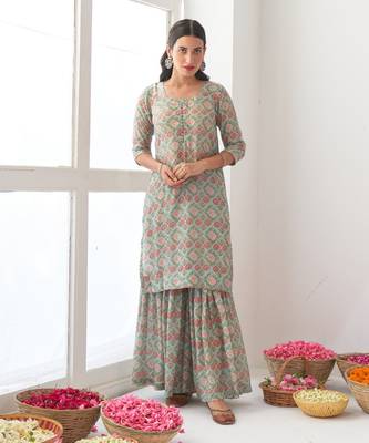 Aqua peony sharara set 2