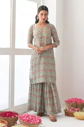 Aqua peony sharara set