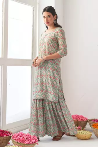 Aqua peony sharara set
