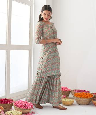 Aqua peony sharara set 4
