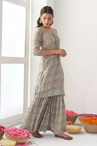 Aqua peony sharara set
