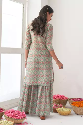 Aqua peony sharara set