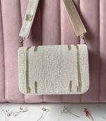 White & silver cut dana embellished bucket bag