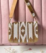 Gold & white cut dana embellished bucket bag