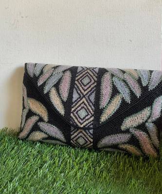Black floral beaded embellished envelope bag 1