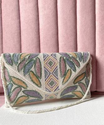White floral beaded embellished envelope bag 1