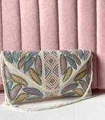 White floral beaded embellished envelope bag