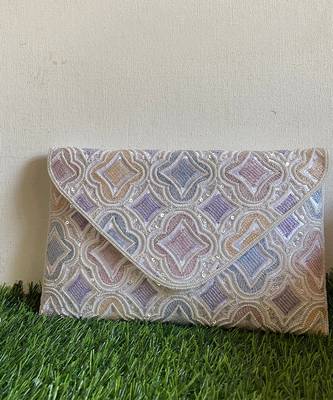 White multi sequins embellished envelope bag 1