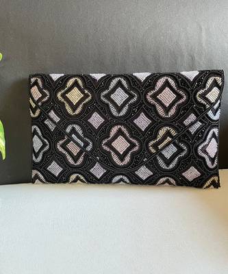 Black multi beaded embellished envelope bag 1