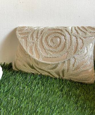 Ivory beaded thread embellished envelop bag 1