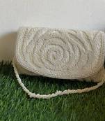 Ivory beaded thread embellished mini envelop bag