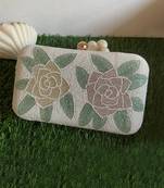 Ivory floral beaded embellished bucket bag