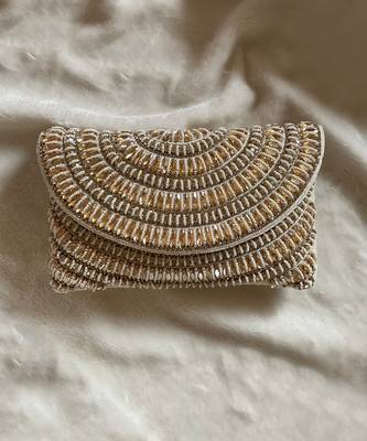 White & gold studded embellished envelope bag 1