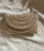 White & gold studded embellished envelope bag