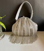 Silver dangling tassel embellished potli bag