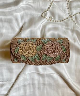 Gold floral embellished round bag 1