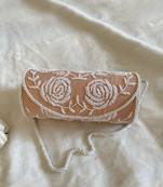 Peach rose pearl embellished round bag
