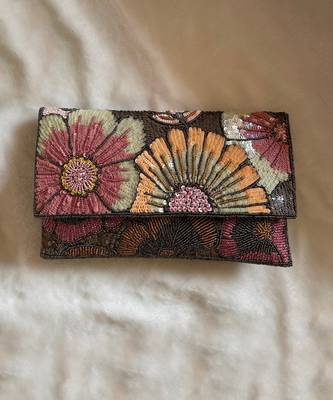 Grey sequins embellished envelope bag 1