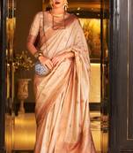 KORAMS DESIGN SILK COPPER ZARI WOVEN CREAM TUSSAR DESIGN TRADITIONAL WEAR SILK SAREE WITH BLOUSE