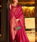 KORAMS DESIGN SILK COPPER ZARI WOVEN PINK TUSSAR DESIGN TRADITIONAL WEAR SILK SAREE WITH BLOUSE