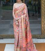 Peach Women'S Kashmiri Pashmina Woven Design Celebrity Saree With Blouse Piece