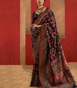 Black Zari Weaving & Thread Work Kashmiri Work Cotton Blend Saree Set