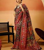 Black Women'S Kashmiri Pashmina Woven Design Celebrity Saree With Blouse Piece