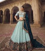 Sky blue Color Viscose Organza Heavy work Lehenga Choli