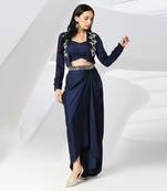 Navy blue draped skirt set
