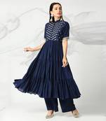 Navy blue muslin silk kurta set