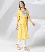 Canary yellow embroidered kaftan kurta set