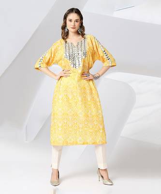 Canary yellow embroidered kaftan kurta set 3