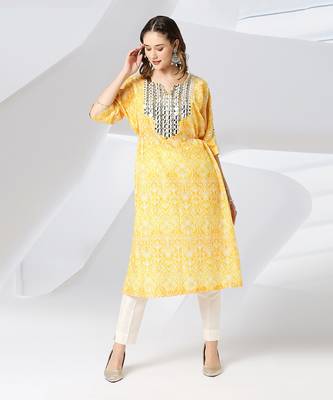 Canary yellow embroidered kaftan kurta set 4